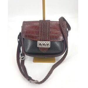 Brighton‎ Braided Leather Crossbody Bag Black Brown Heart Buckle